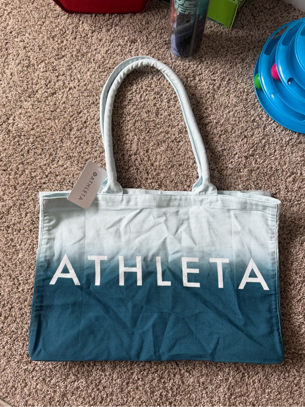 Athleta Teal Ombre Canvas Tote with White Logo